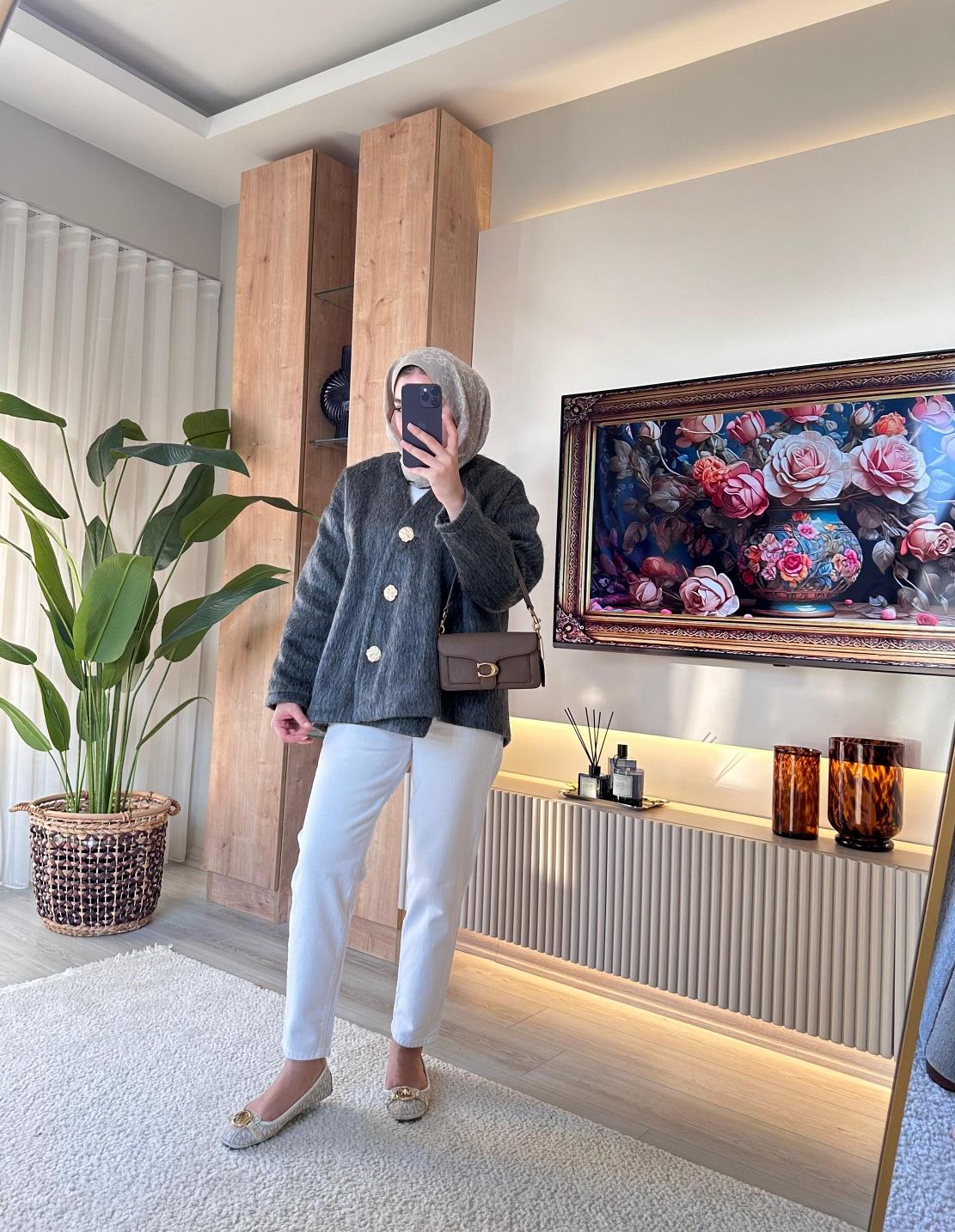 Gold Düğmeli Kaşe Ceket GRİ