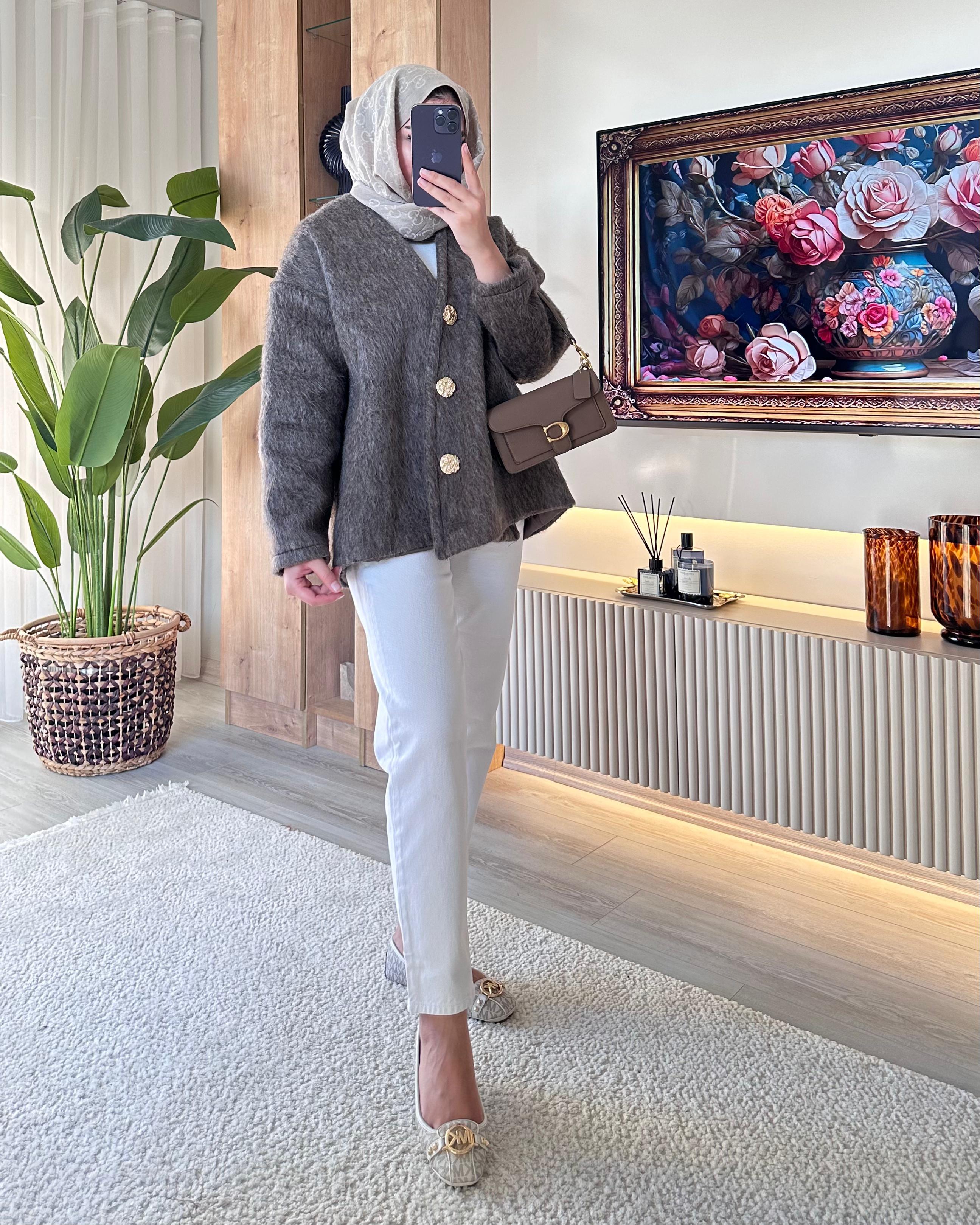 Gold Düğmeli Kaşe Ceket VİZON