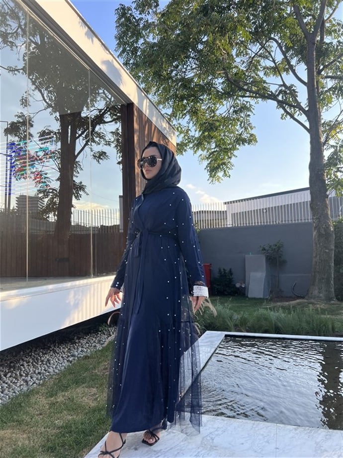 İncili Abaya - Mavi SWSH1034