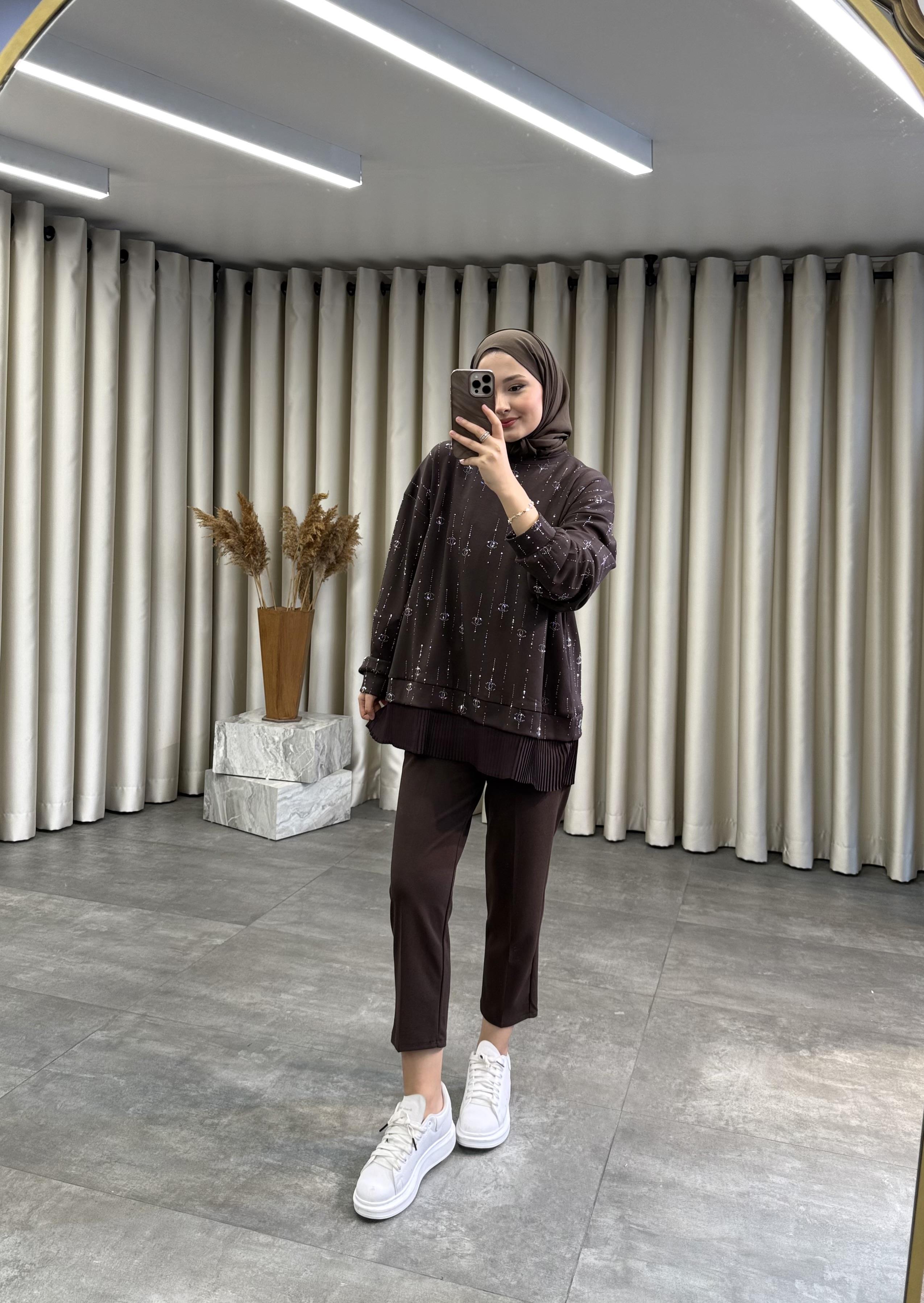 Işıltılı Sweat Kahve