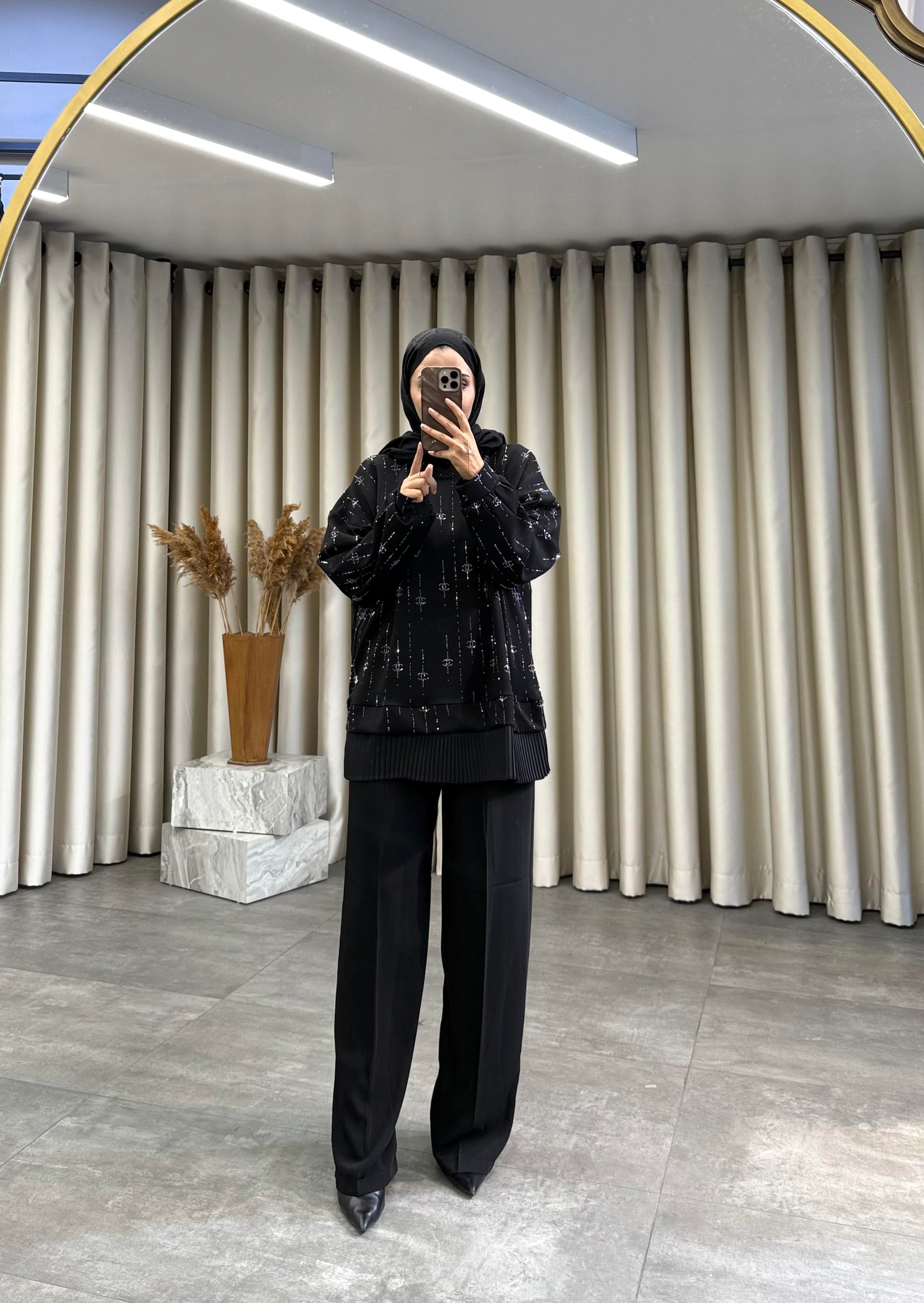 Işıltılı Sweat Siyah