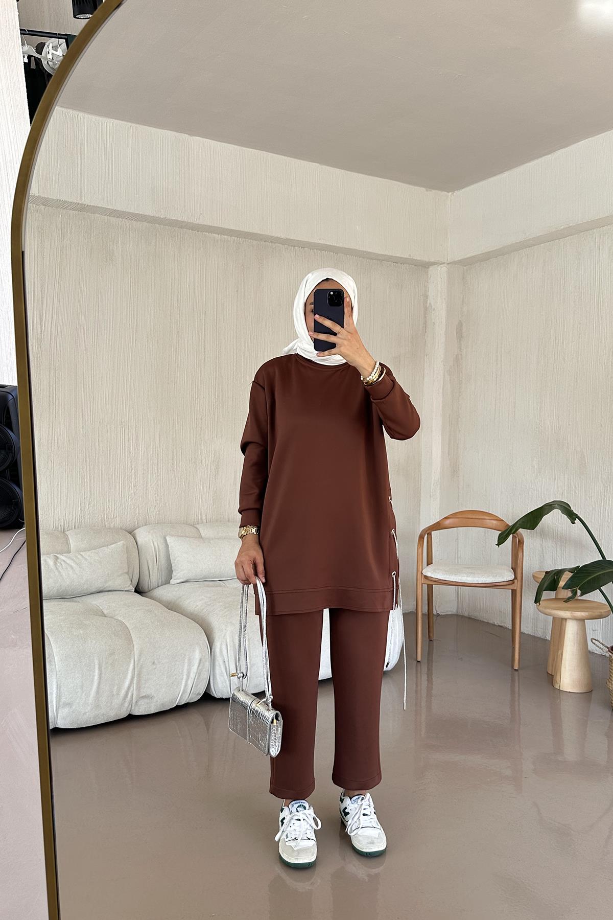 Kuş Gözü Relax Takım KAHVERENGİ