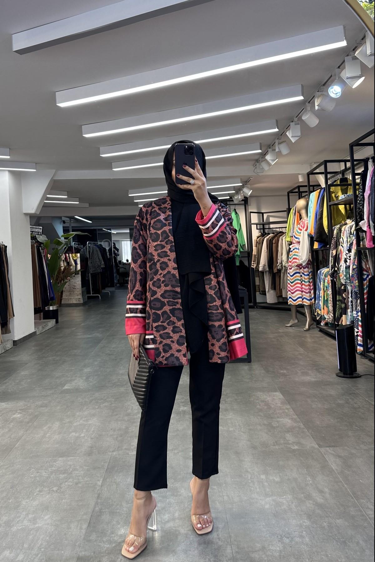 Leopar Desen Ceket PEMBE