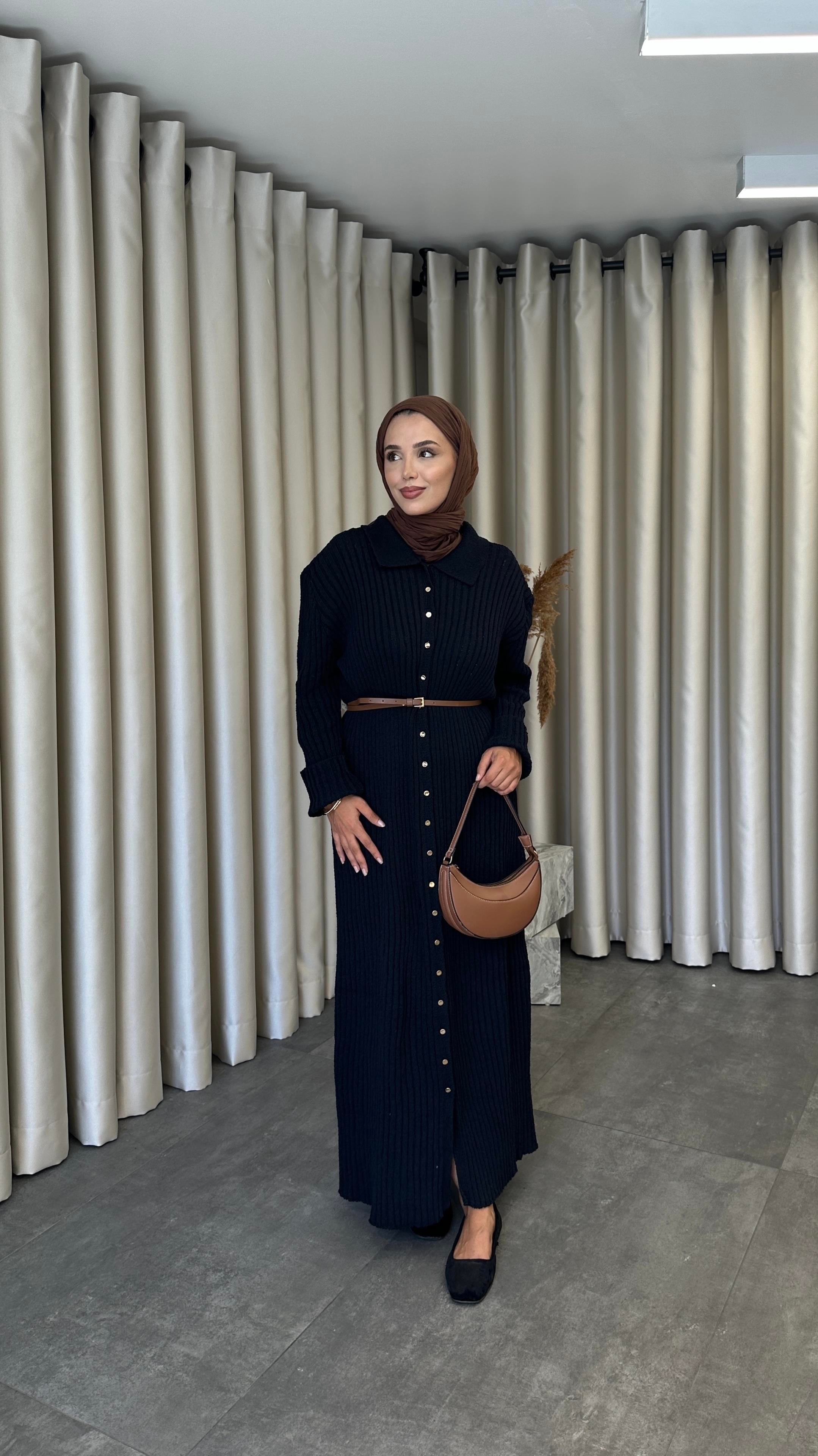 Leysa Düğmeli İpli Elbise Lacivert