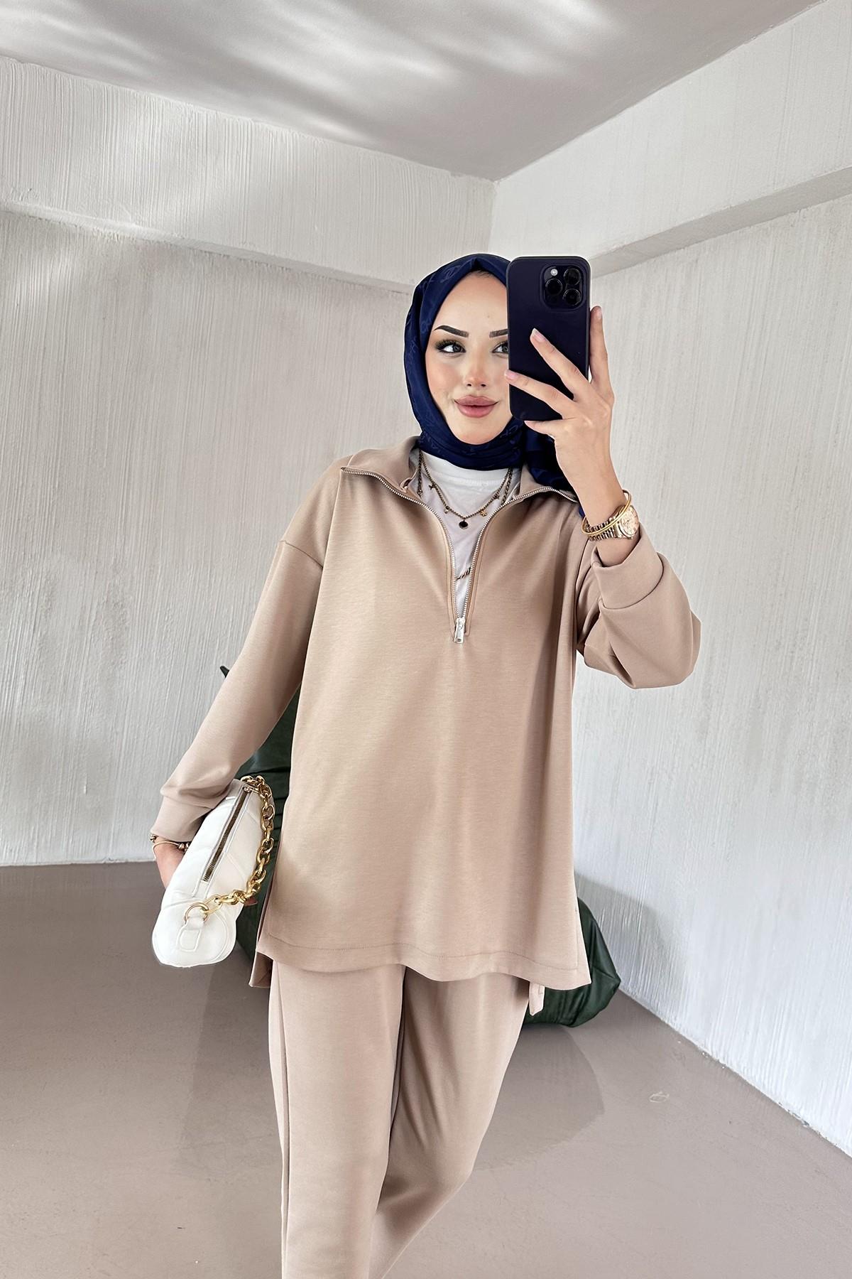 Marla Paçası Lastikli Eşofman Takım KREM