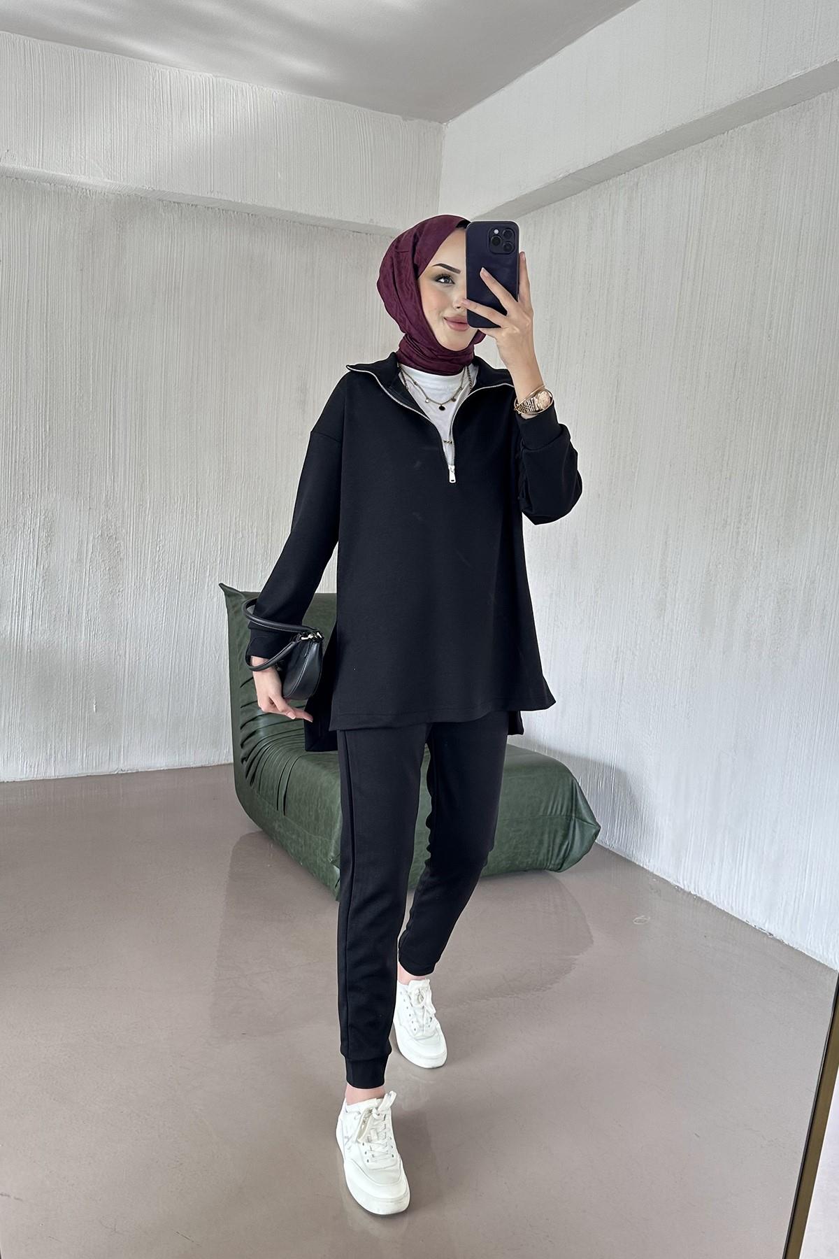 Marla Paçası Lastikli Eşofman Takım SİYAH