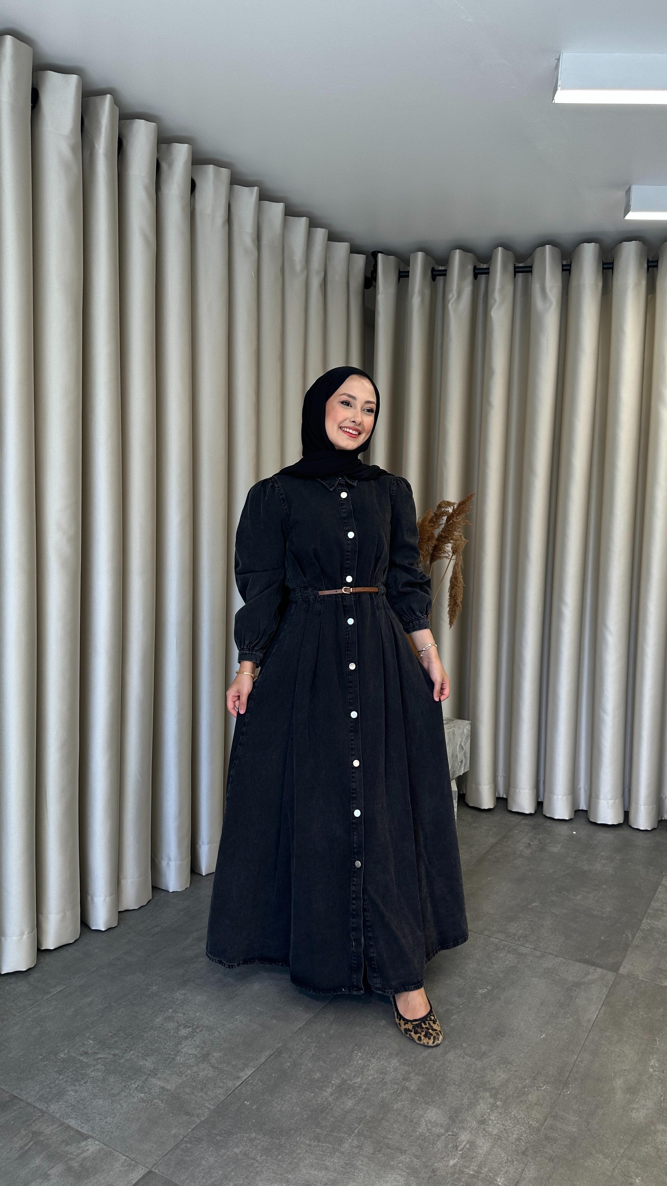 Mesa Düğmeli Denim Elbise Siyah