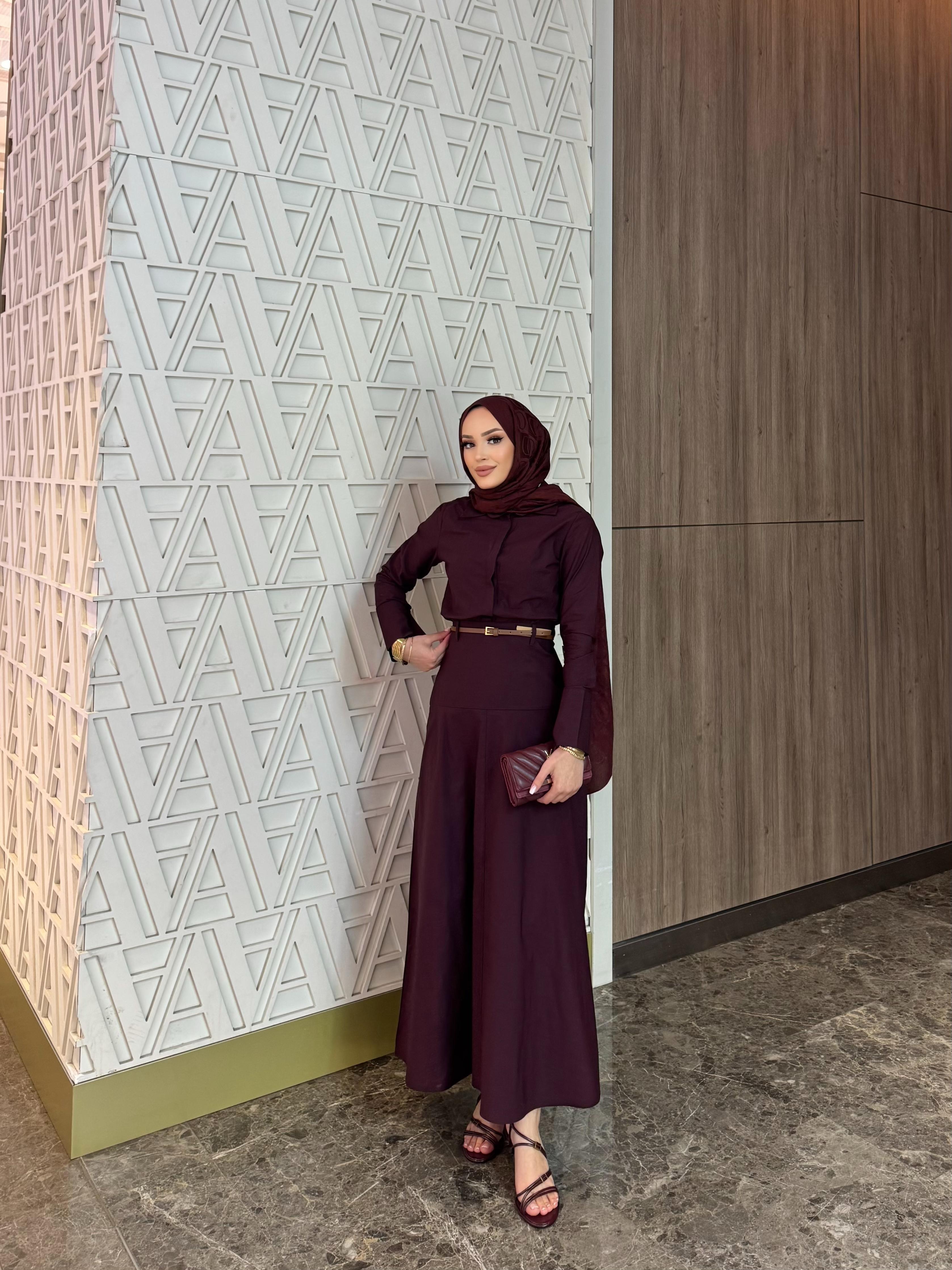 Noa Kemerli Elbise Bordo