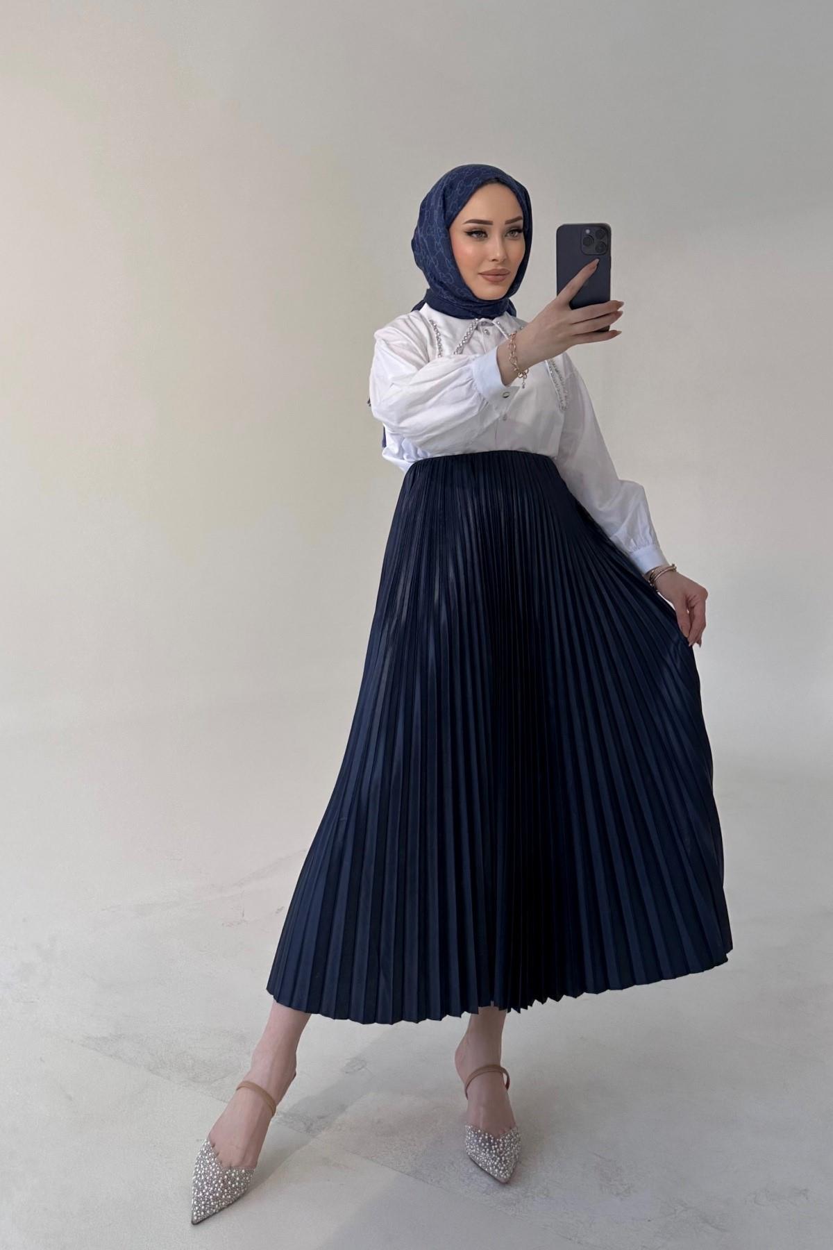 Piliseli Etek LACİVERT