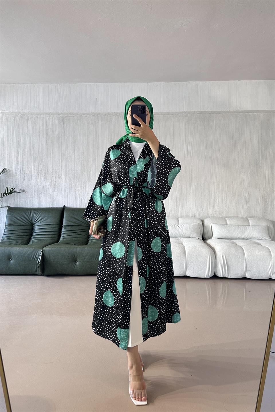 Puantiye Detaylı İnci Kimono SİYAH