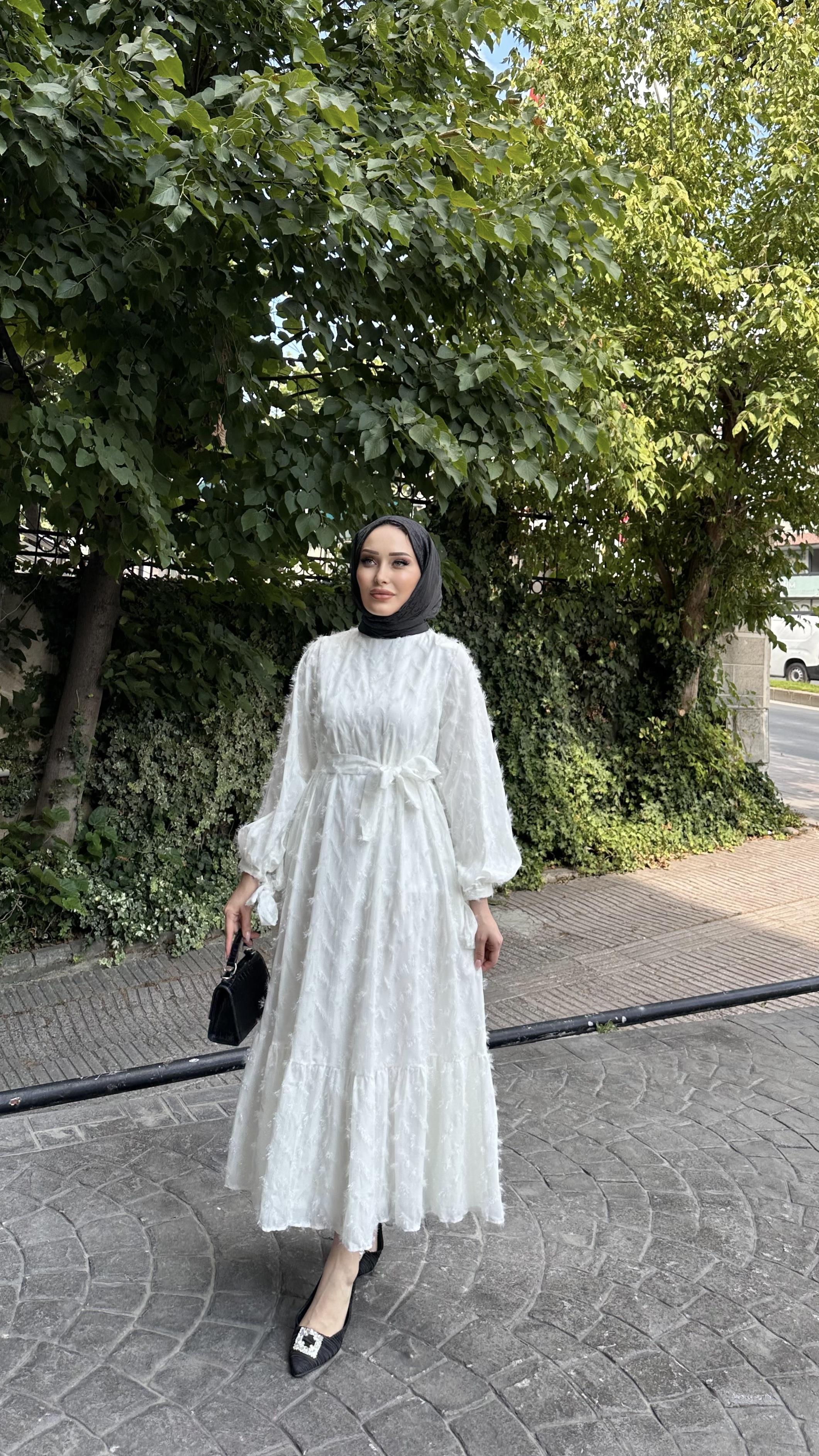 Saçaklı Parlak Elbise BEYAZ