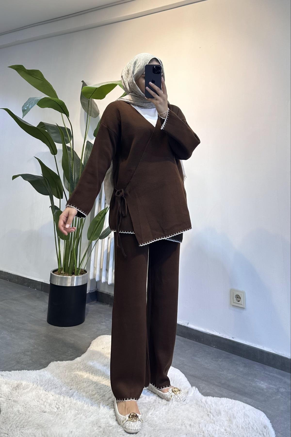 Triko Kimono Takım KAHVERENGİ