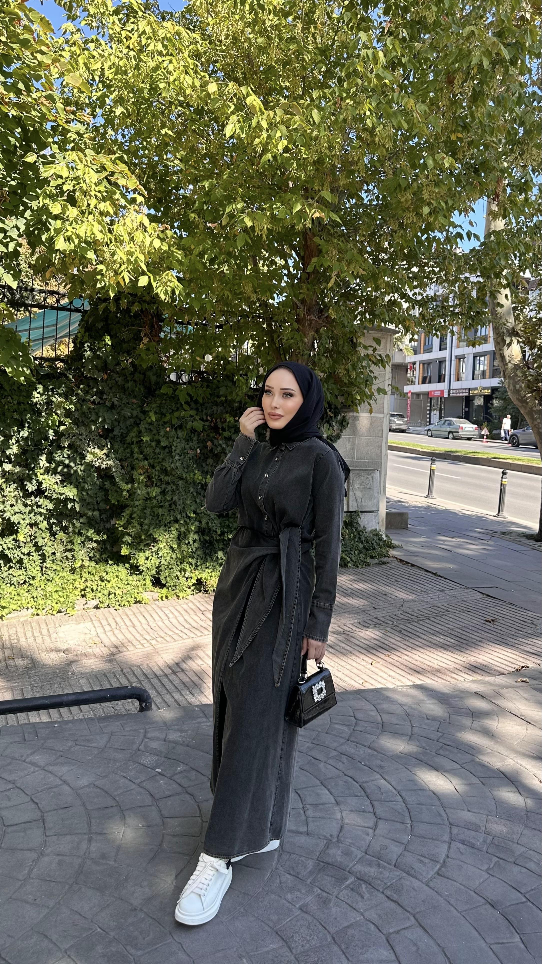 Yandan Baglama Detay Denim FÜME