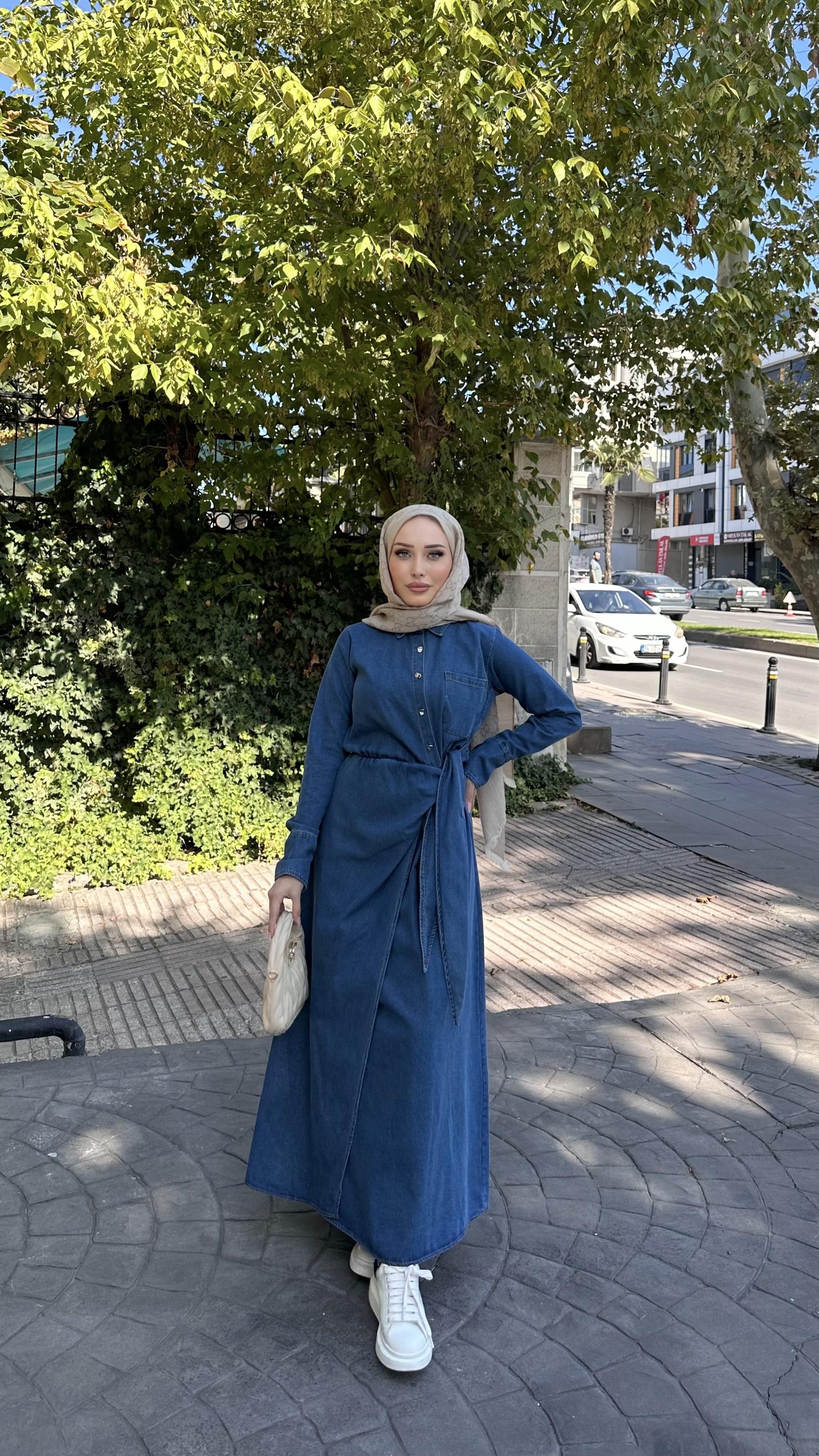 Yandan Baglama Detay Denim KOYU MAVİ