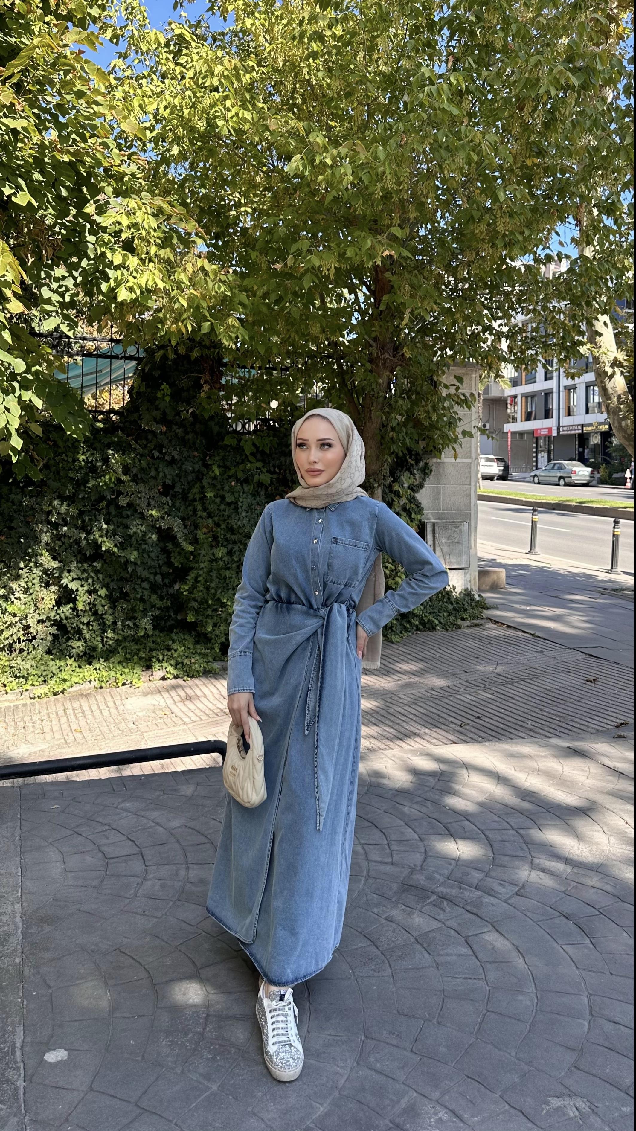 Yandan Baglama Detay Denim MAVİ