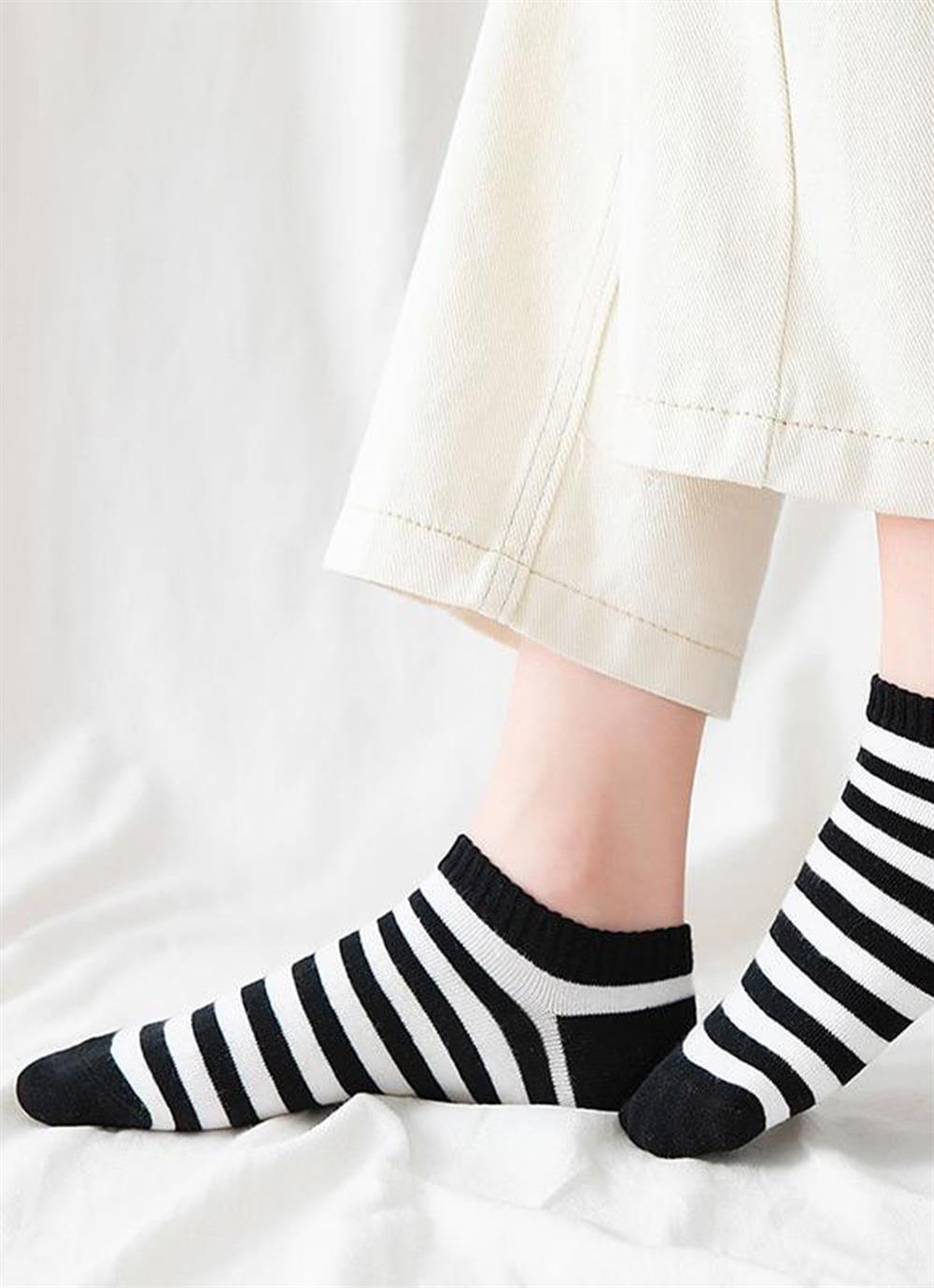 Black Arden Socks - Yazlık Çizgili Desen Pamuklu Ayak Bileği Kısa Çorap
