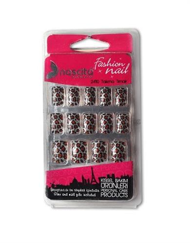 Nascita 24lü Gümüş Renkli Leopar Desen Tırnak -102