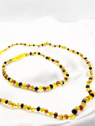 Multirenk Yetişkin & Bebek Kehribar Kolye Set