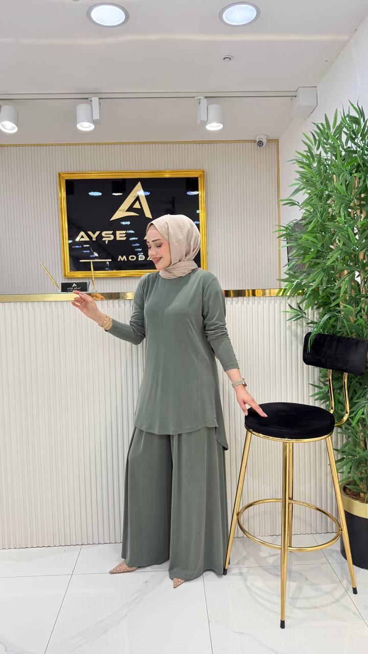HAKİ YEŞİL KOL DÜĞMELİ İKİLİ TAKIM