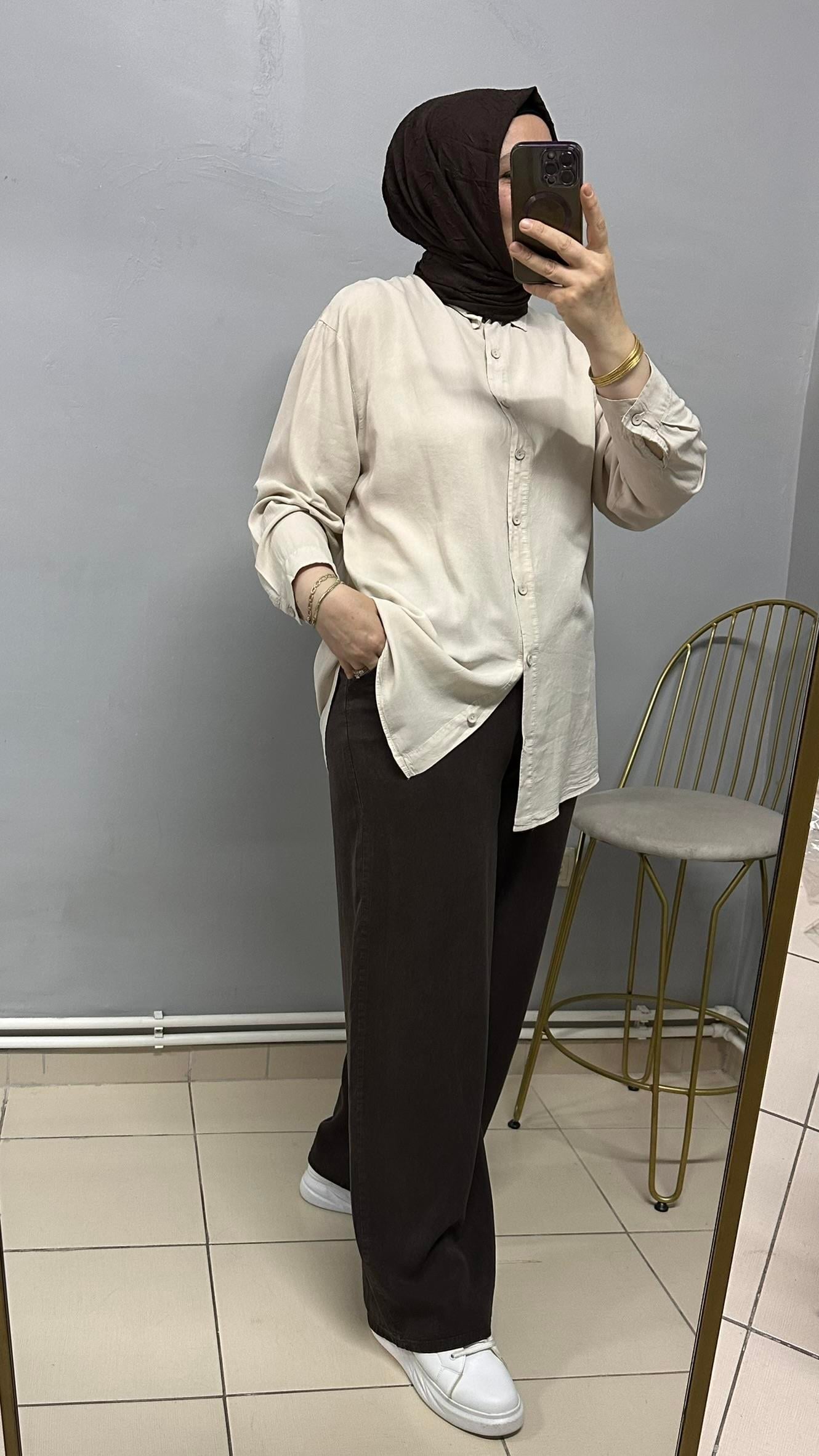 KAHVERENGİ TENSEL KUMAŞ PANTOLON