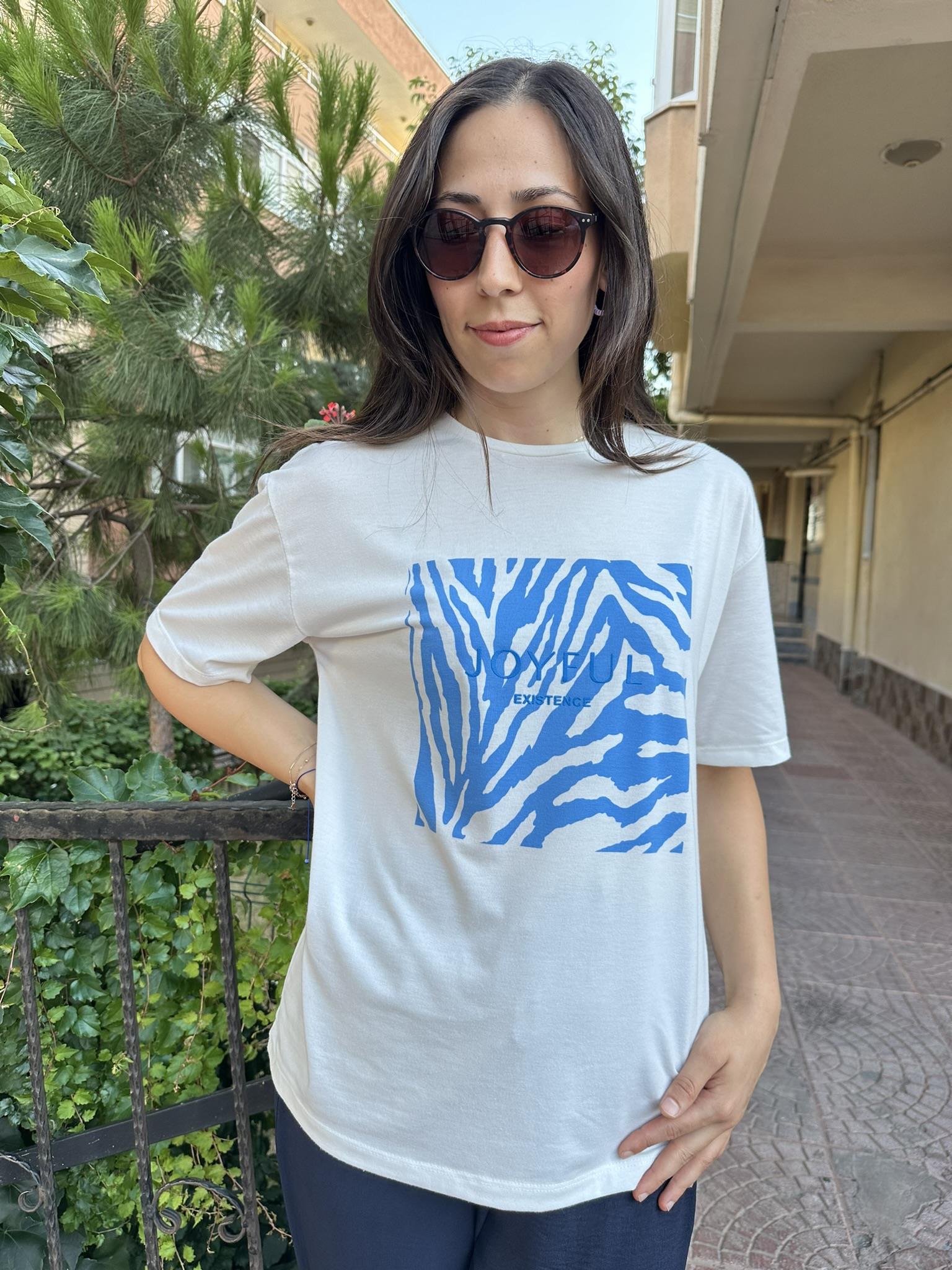 MAVİ ZEBRA BASKILI T-SHIRT