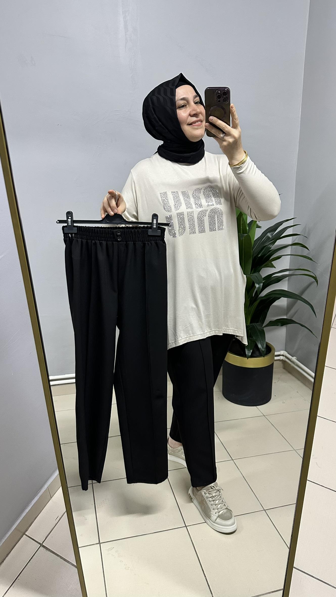 SİYAH ÇİMALI HAVUÇ PANTOLON