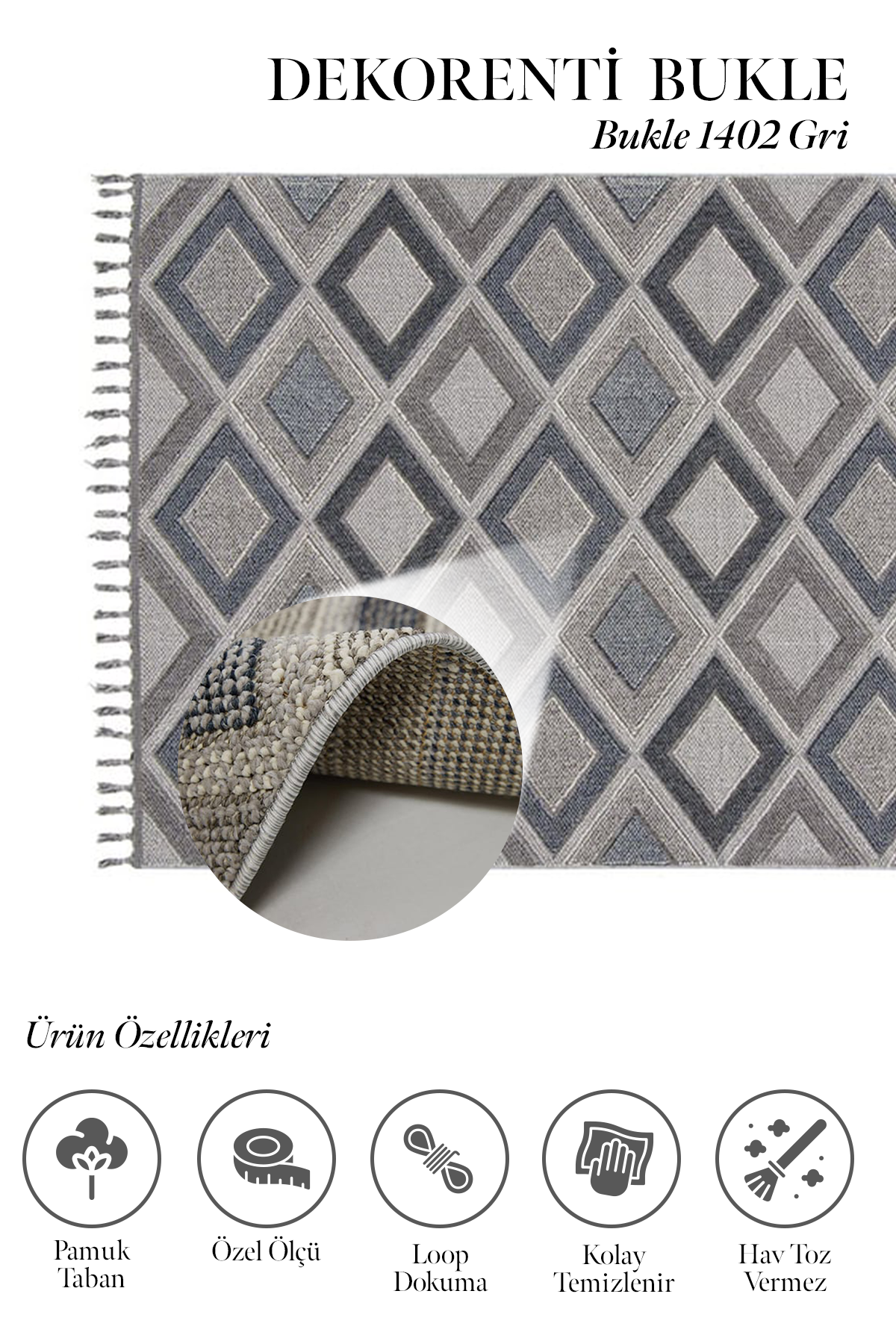 Bukle 1402 Gri - Gri ve Mavi Tonlarda Oturma Odası Halısı