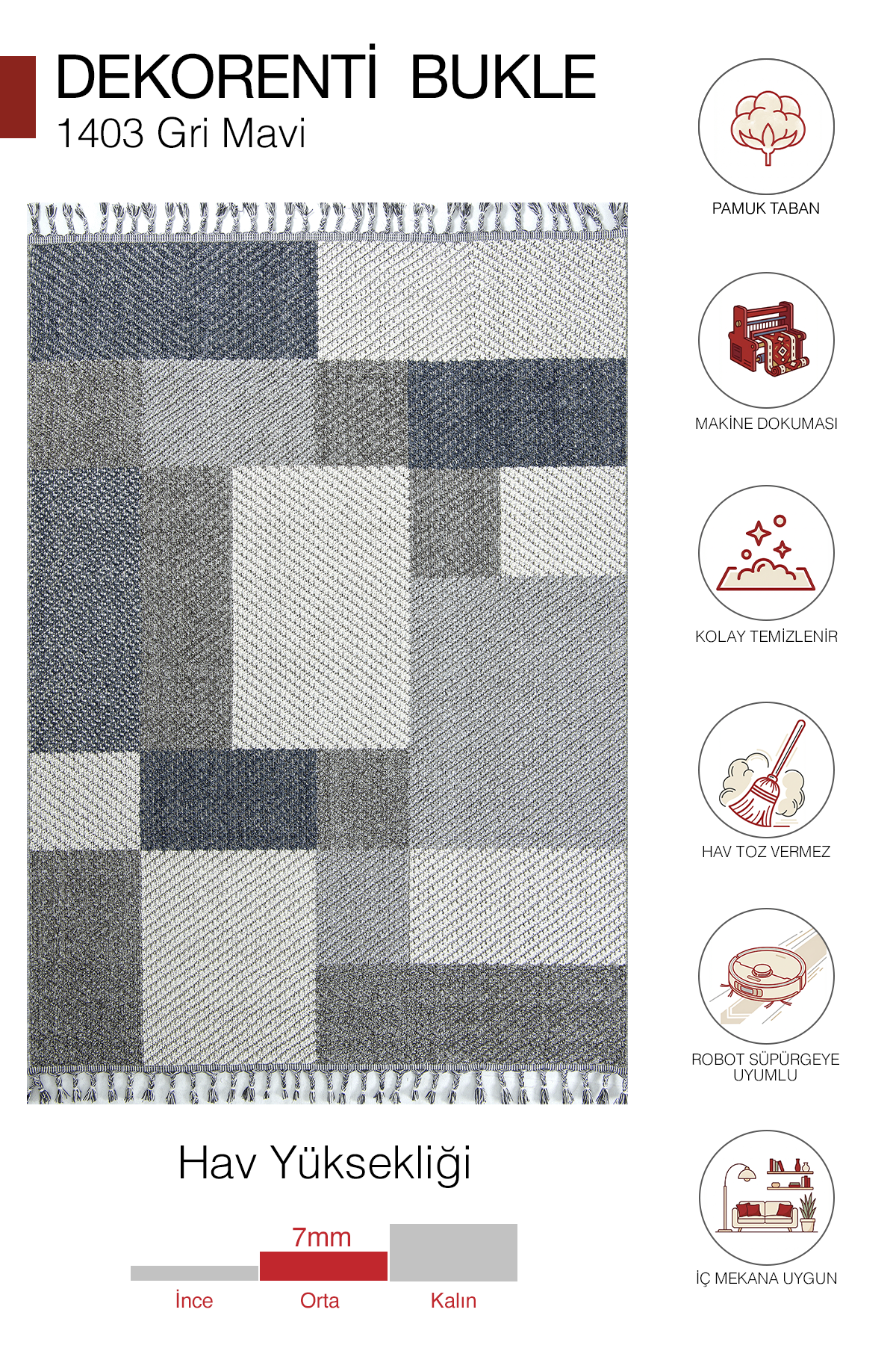 Bukle 1403 Gri Mavi - Şık Renk Geçişli Oturma Odası Halısı