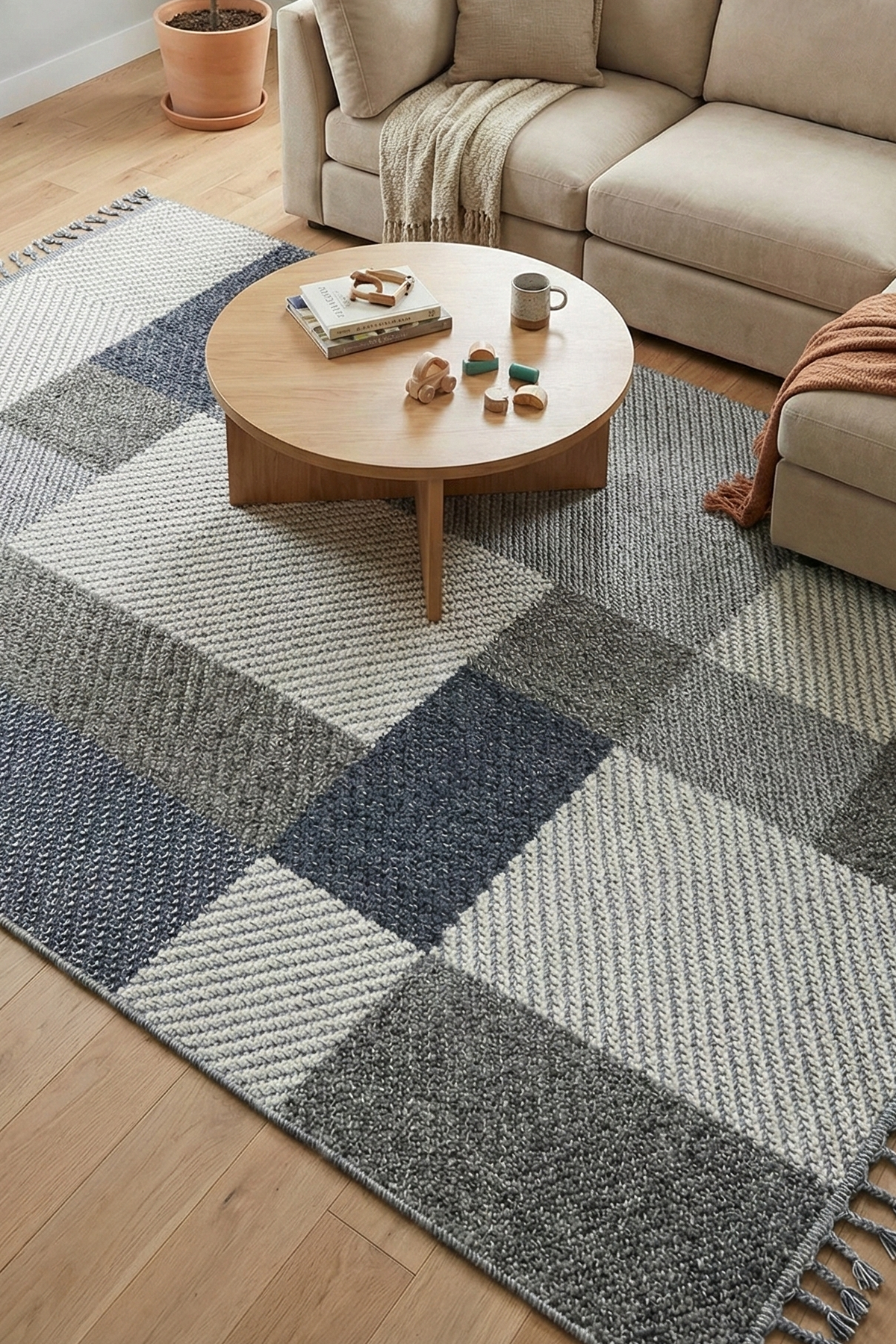 Bukle 1403 Gri Mavi - Şık Renk Geçişli Oturma Odası Halısı