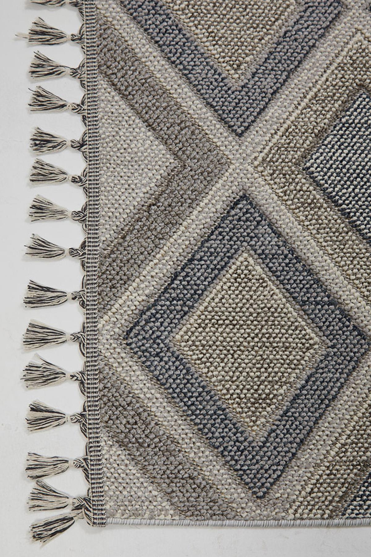 Bukle 1402 Gri - Gri ve Mavi Tonlarda Oturma Odası Halısı