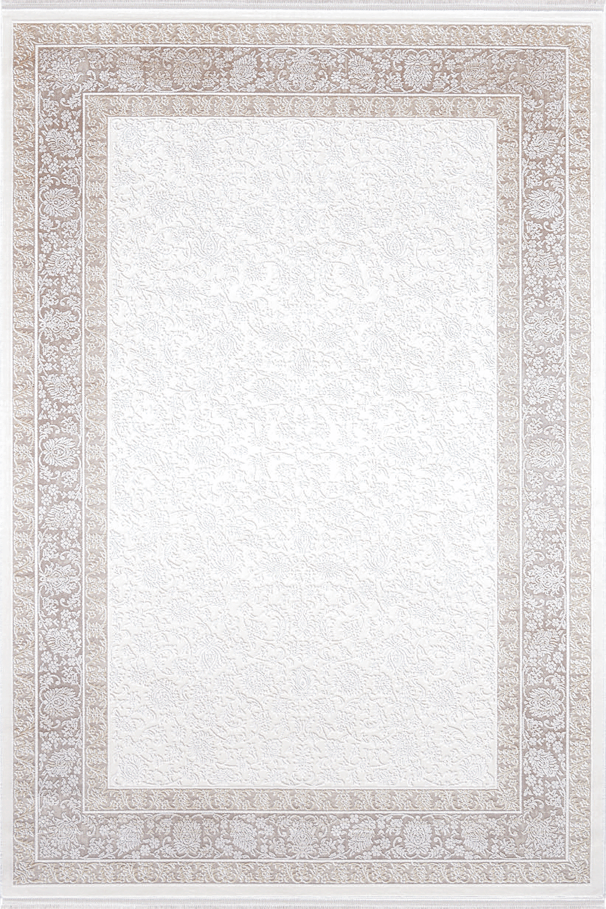 Naturel 1714 Krem - Geniş Bordürlü Krem Kahve Halı Modeli