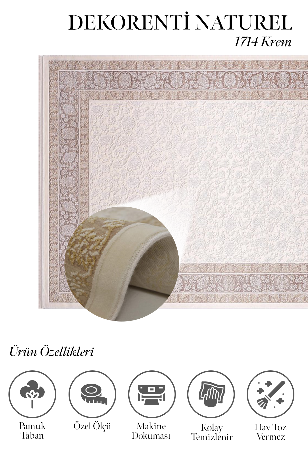 Naturel 1714 Krem - Geniş Bordürlü Krem Kahve Halı Modeli