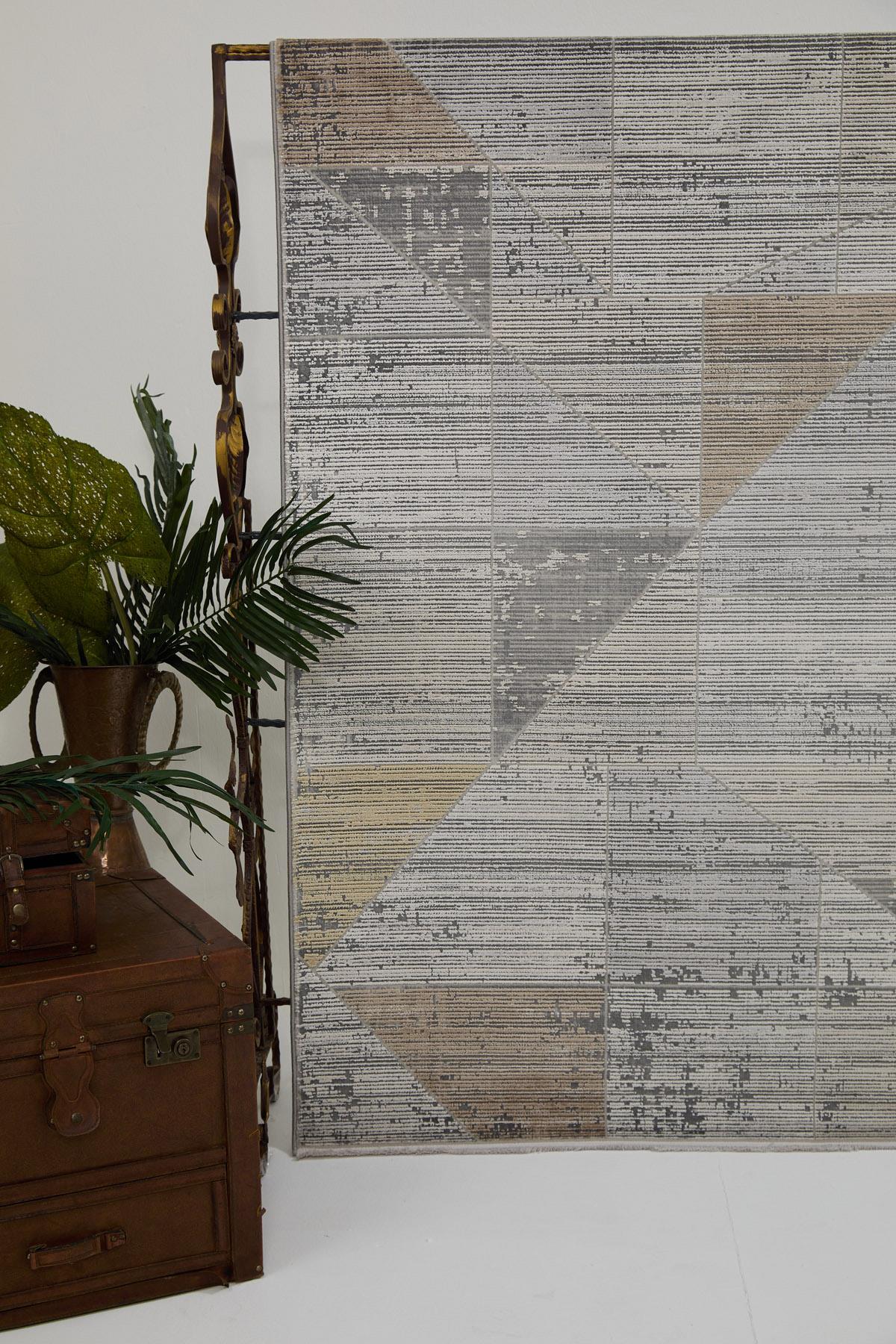 Naturel 1710 Gri Sarı - Asimetrik Desenli Gri Sarı Tasarım Halı