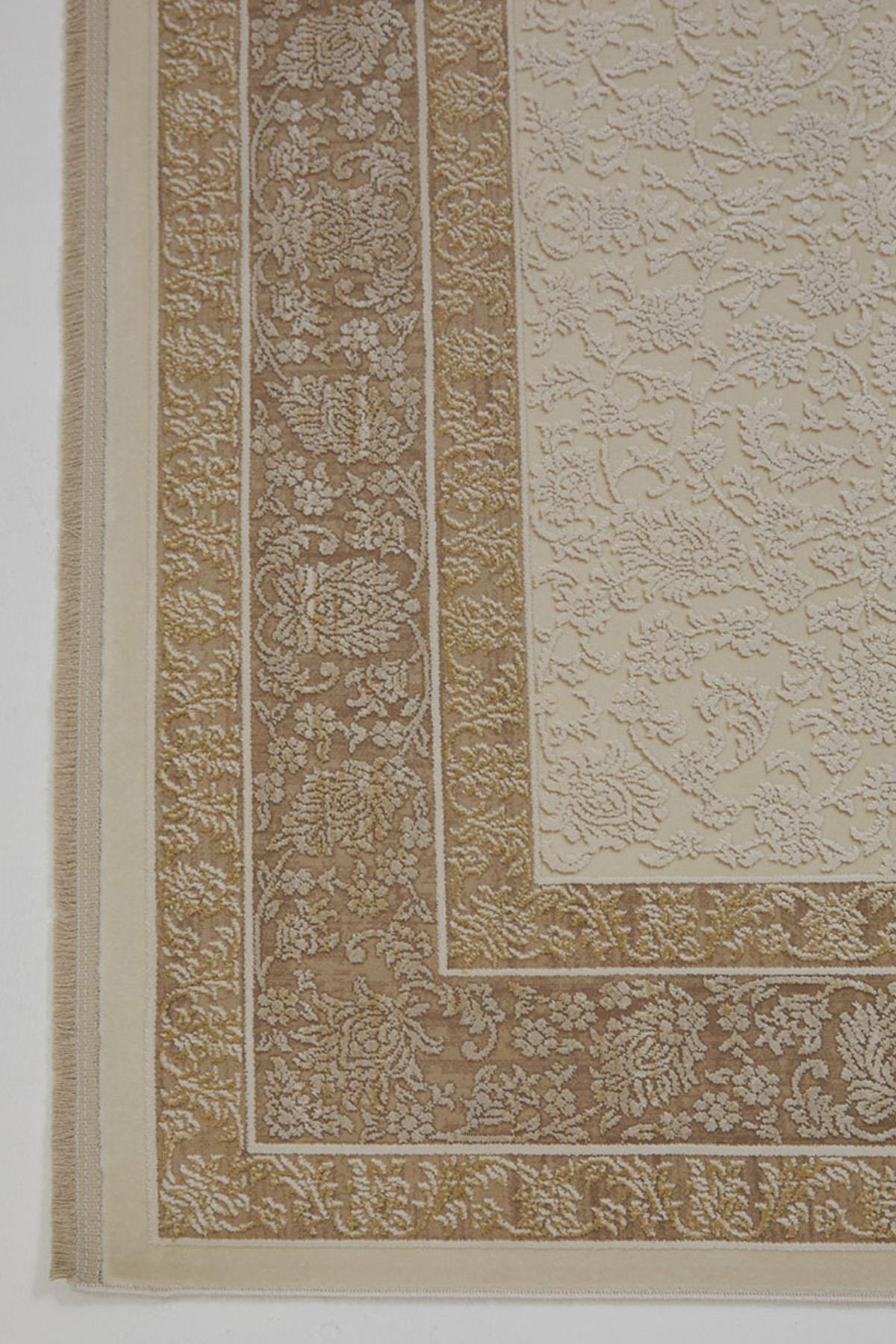 Naturel 1714 Krem - Geniş Bordürlü Krem Kahve Halı Modeli