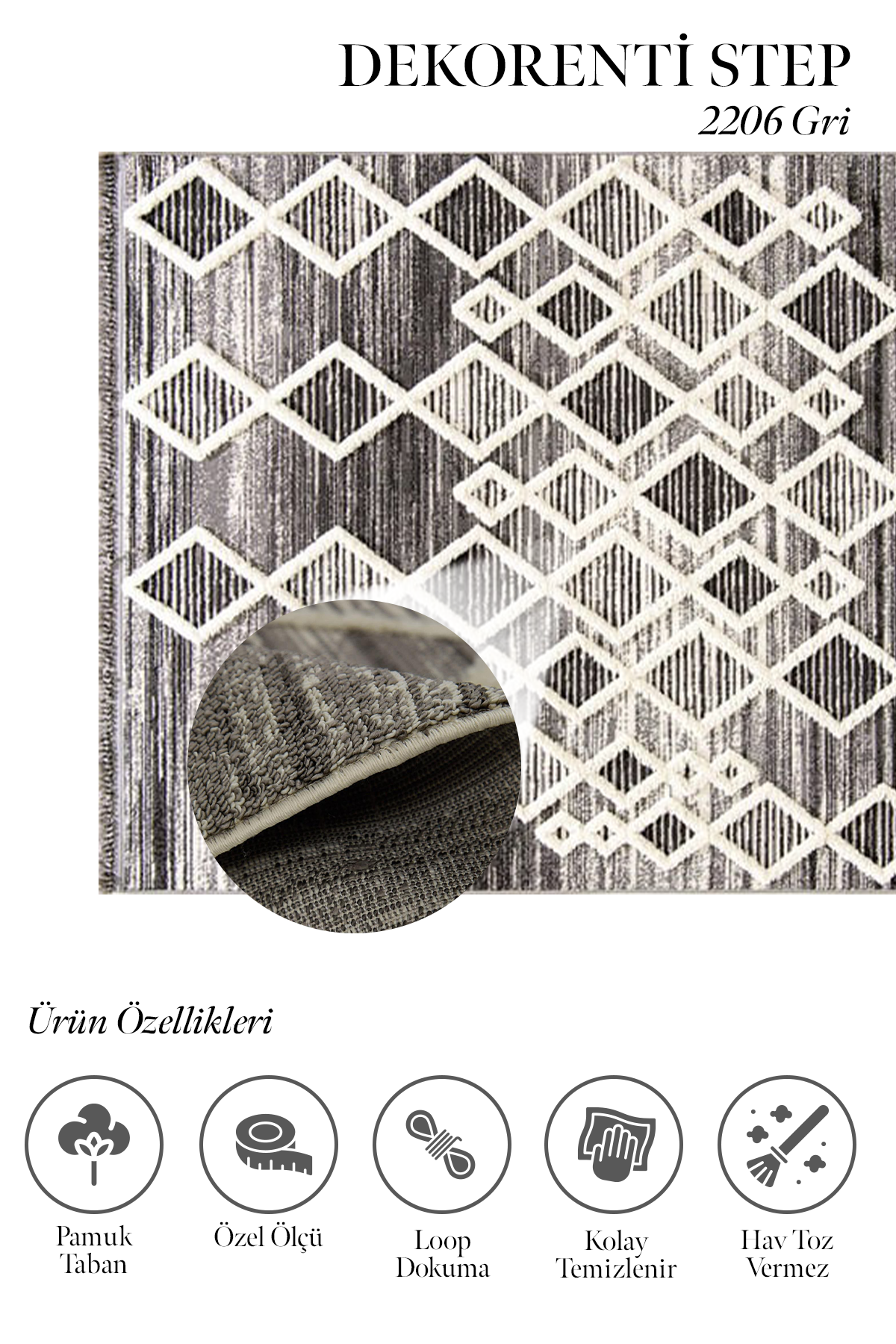 Step 2206 Gri - Etkileyici Modern Stilde Gri Desenli Halı