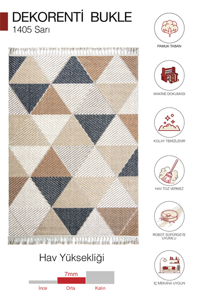 Bukle 1405 Sarı - Canlı Renkleriyle Dekoratif Ev Halısı