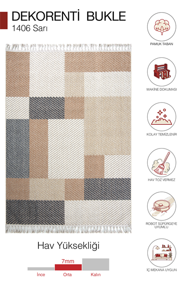 Bukle 1406 Sarı - Enerjik Renkleriyle Modern Salon Halısı