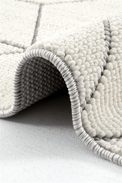 Bukle 1407 Beyaz - Üç Boyutlu Geometrik Tasarımlı Oturma Odası Halısı