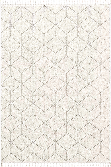 Bukle 1407 Beyaz - Üç Boyutlu Geometrik Tasarımlı Oturma Odası Halısı