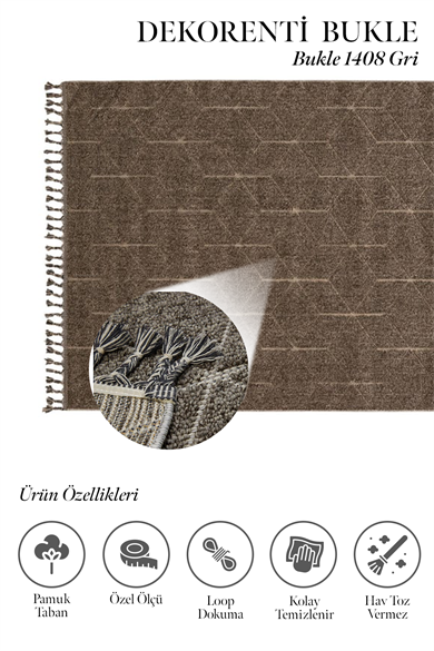 Bukle 1408 Gri - Yumuşak Dokulu ve Kolay Temizlenen Çalışma Odası Halısı