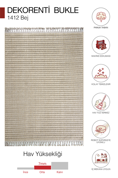 Bukle 1412 Bej - Rahat ve Sıcak Atmosfer Sunan Ev Halısı