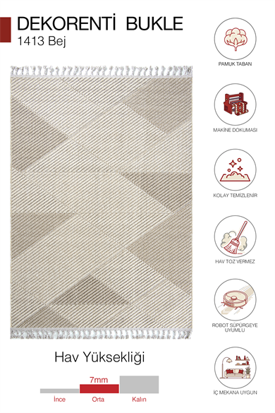 Bukle 1413 Bej - Sıcak Bej Tonlarıyla Konforlu Ev Halısı