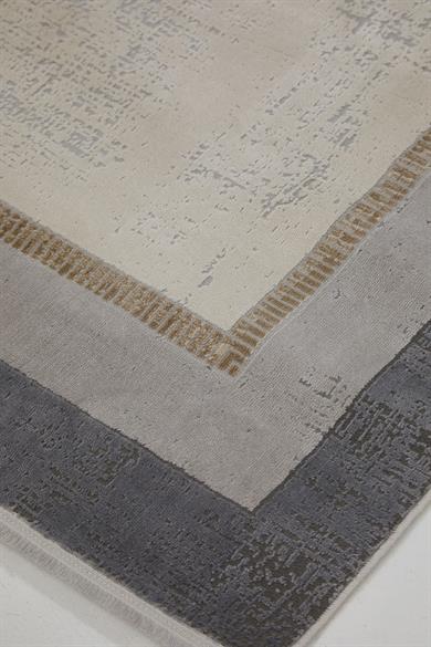 Dora 1901 Vizon - Çerçeve Desenli Eskitme Görünümlü Salon Halısı