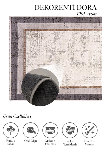 Dora 1901 Vizon - Çerçeve Desenli Eskitme Görünümlü Salon Halısı