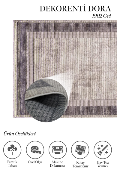 Dora 1902 Gri - Klasik Görünümlü Şık Yemek Odası Halısı