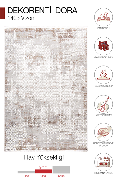 Dora 1903 Vizon - Modern ve Klasik Dekorasyona Uyumlu Şık Halı