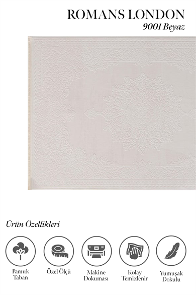 London 9001 Beyaz - İnce İşlemeli Gösterişli Beyaz Halı