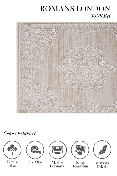 London 9008 Bej - Oturma Odası İçin Klasik Halı 