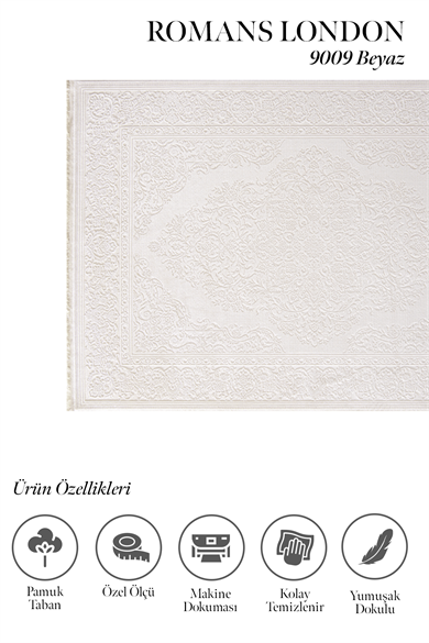 London 9009 Beyaz - Geniş Alanlar İçin Beyaz Klasik Halı