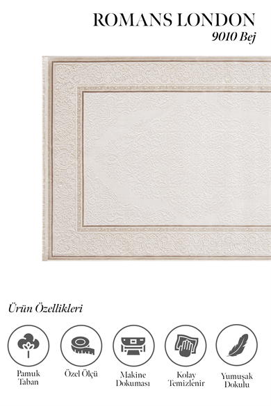 London 9010 Bej - Geleneksel Desenli Lüks Bej Halı